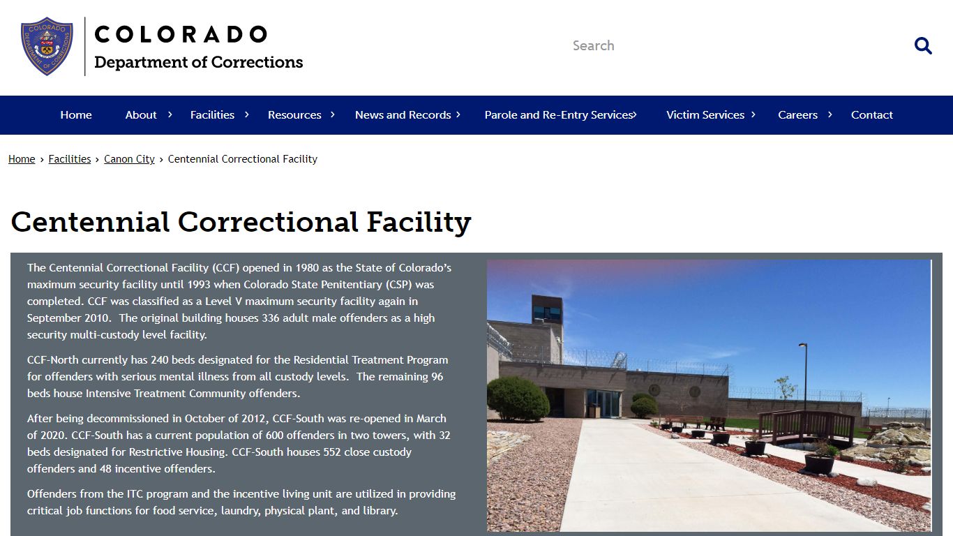 Centennial Correctional Facility | Department of Corrections